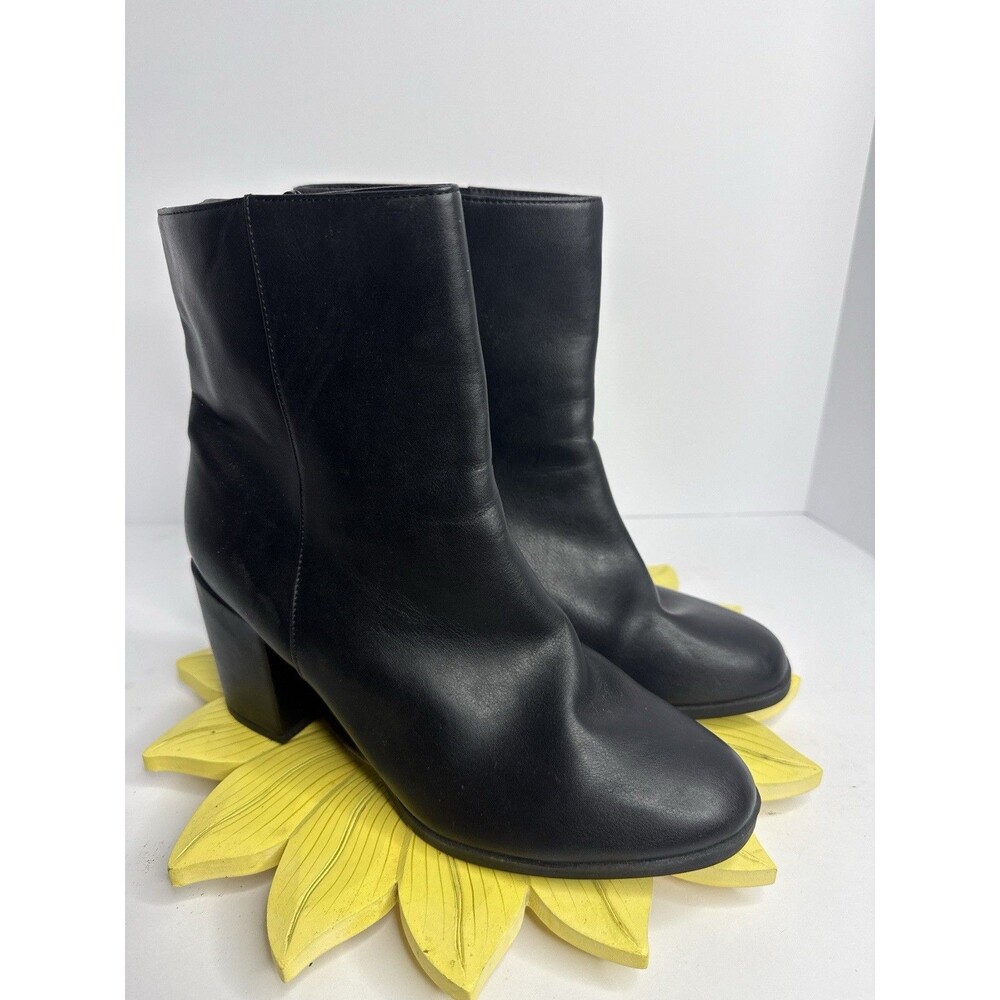 Womens Black Ankle Boots Size 9 Block Heel Minimalist Quiet Luxury Zip